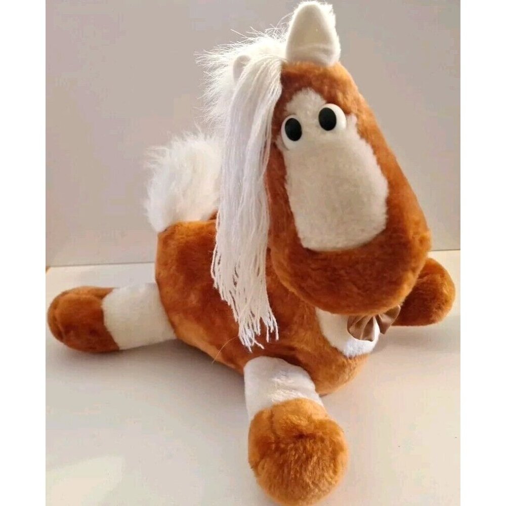Lynn Weisberg 1985 Brown White Plush Horse Pony Bow Enesco - Picture 1 of 16